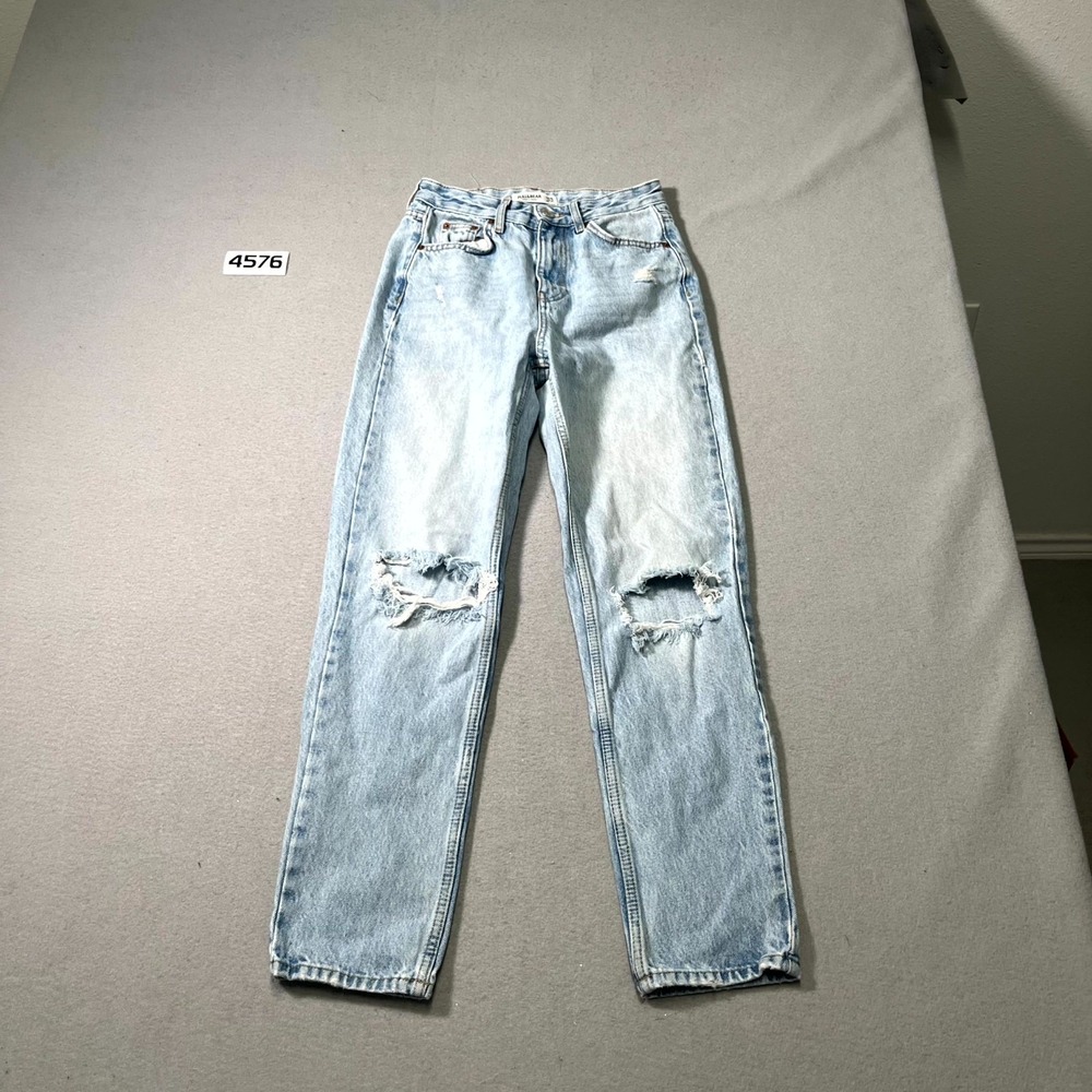 Pull & Bear Ankle Jeans Womens 0 Blue Denim Whiskers Detail Medium Wash Casual